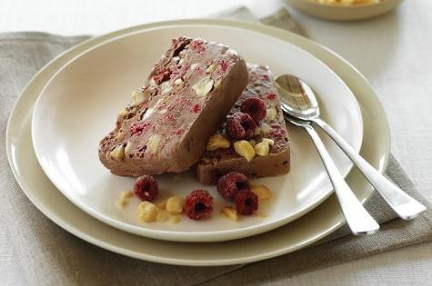 Macadamia raspberry ice cream log