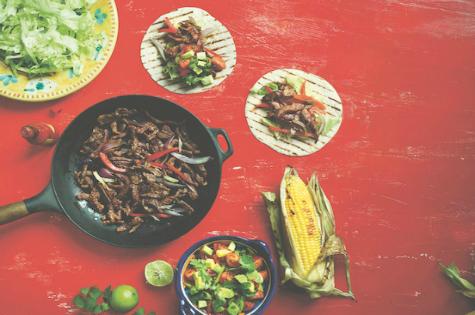 Beef fajitas with tomato, avocado  coriander salsa